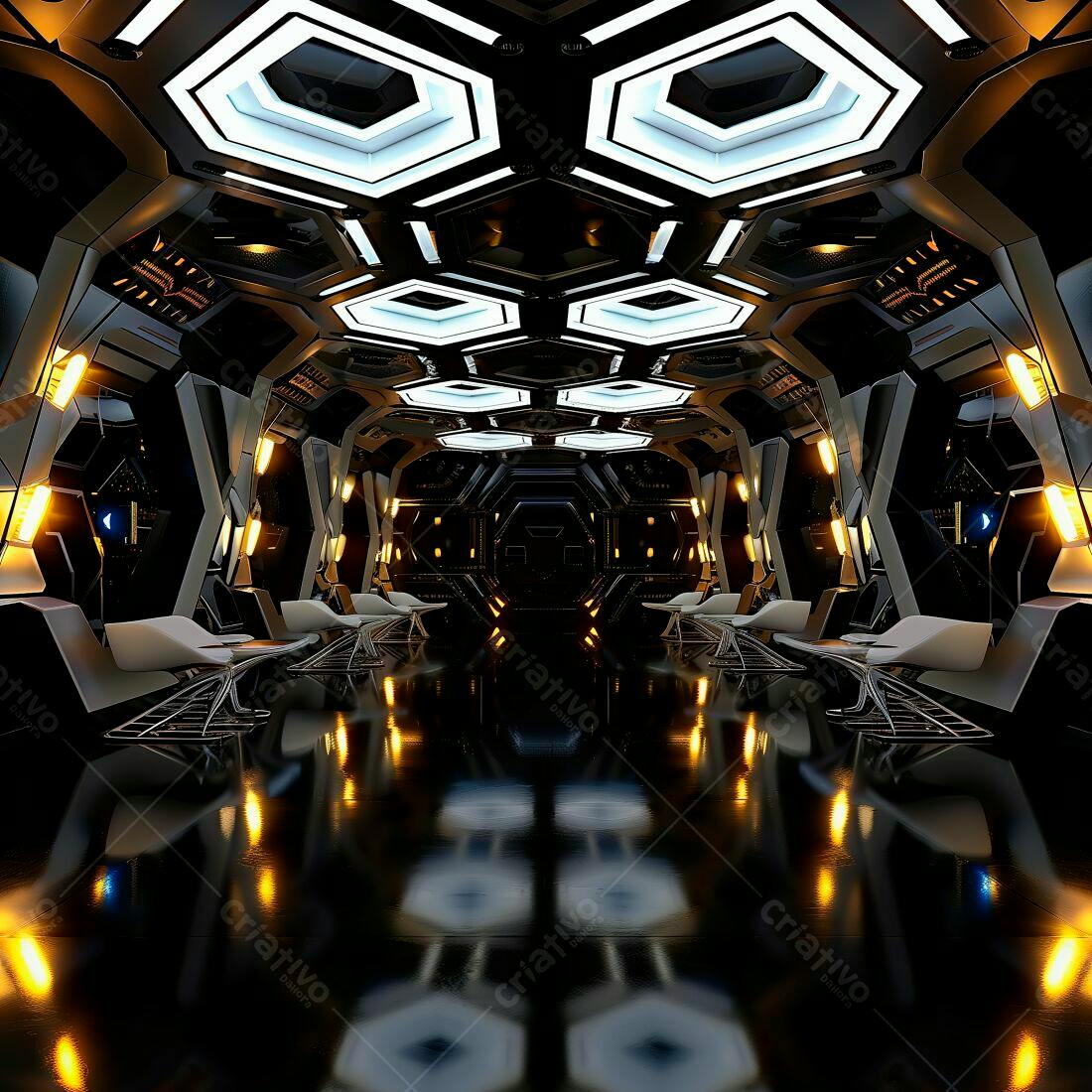 Interior futurista nave espacial corredor