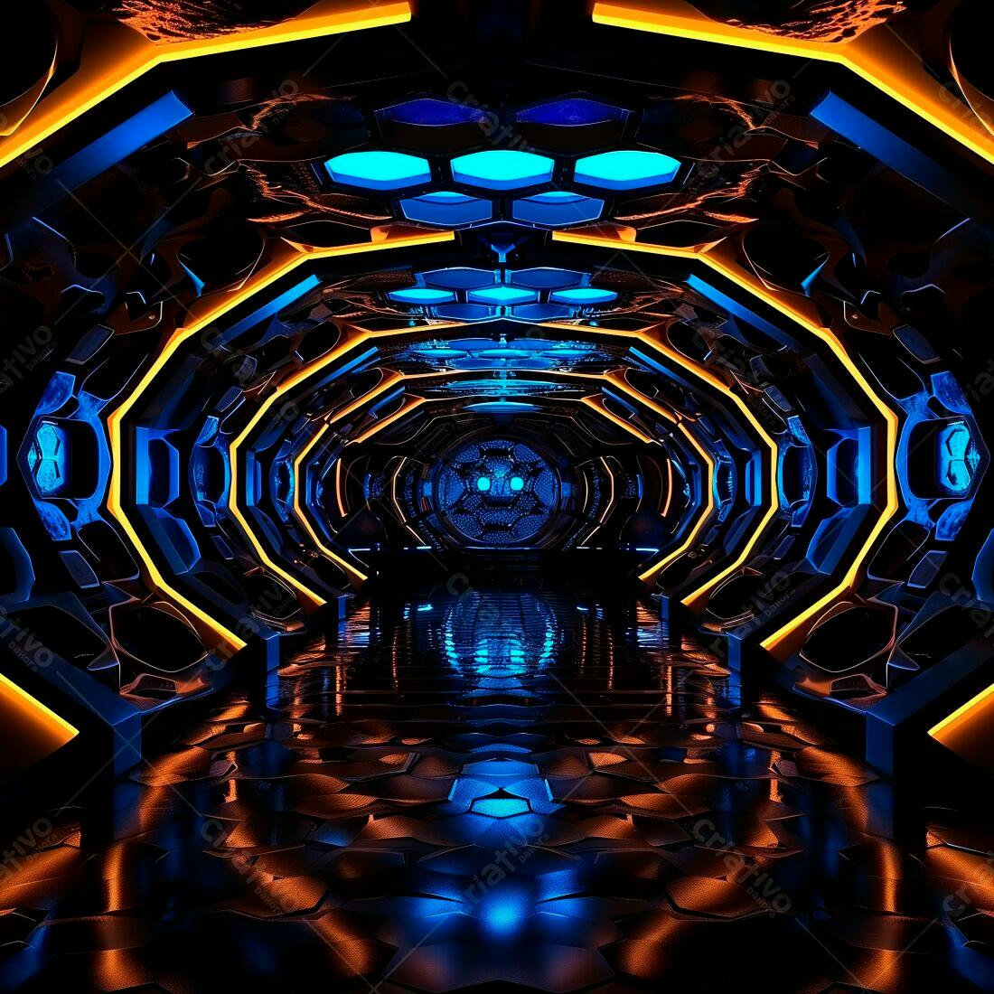 Túnel futurista azul e laranja