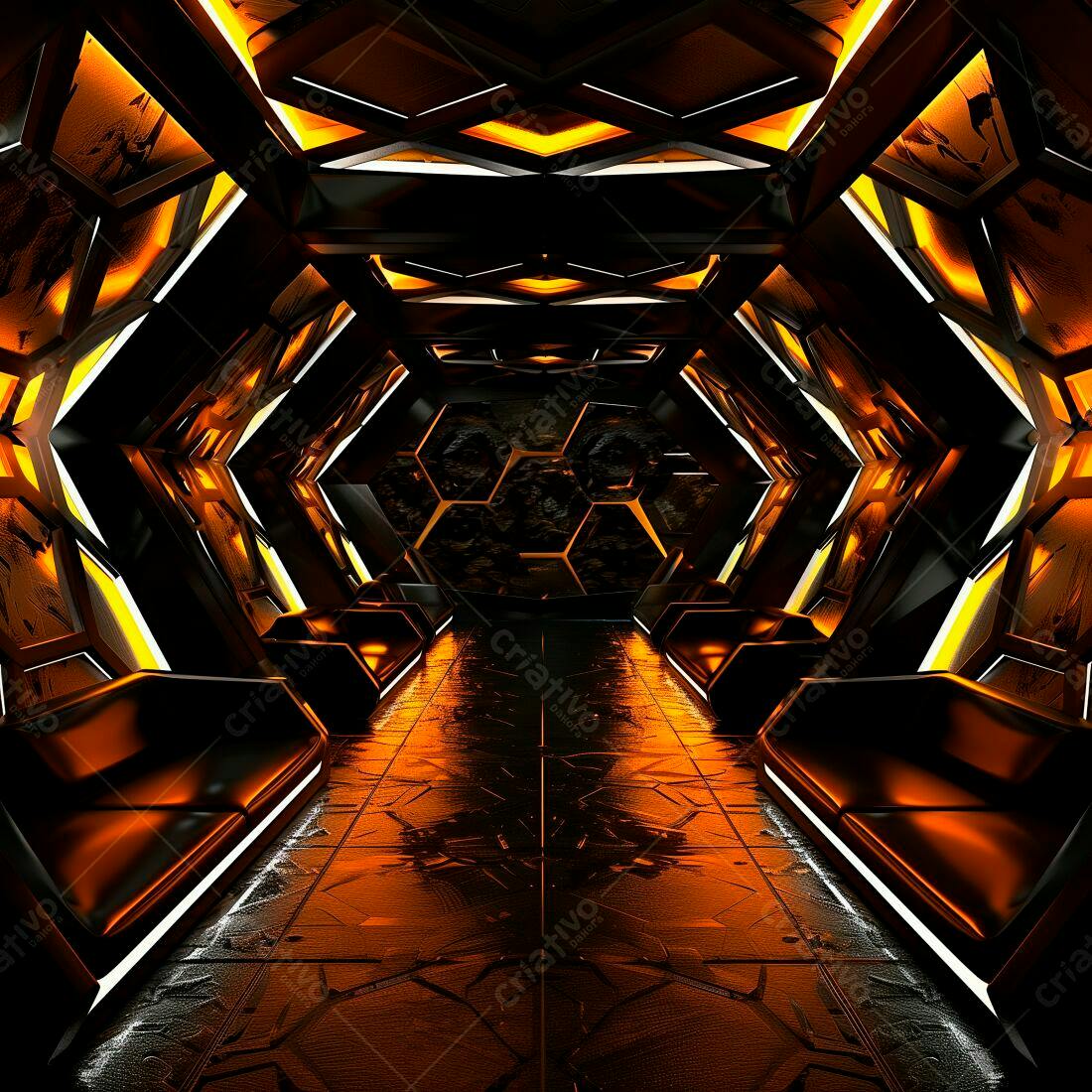 Corredor futurista laranja e preto