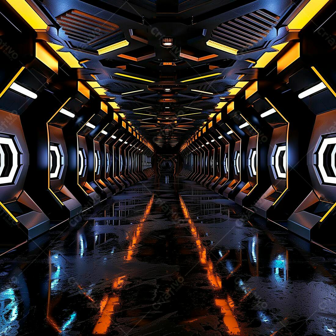 Corredor futurista preto e laranja