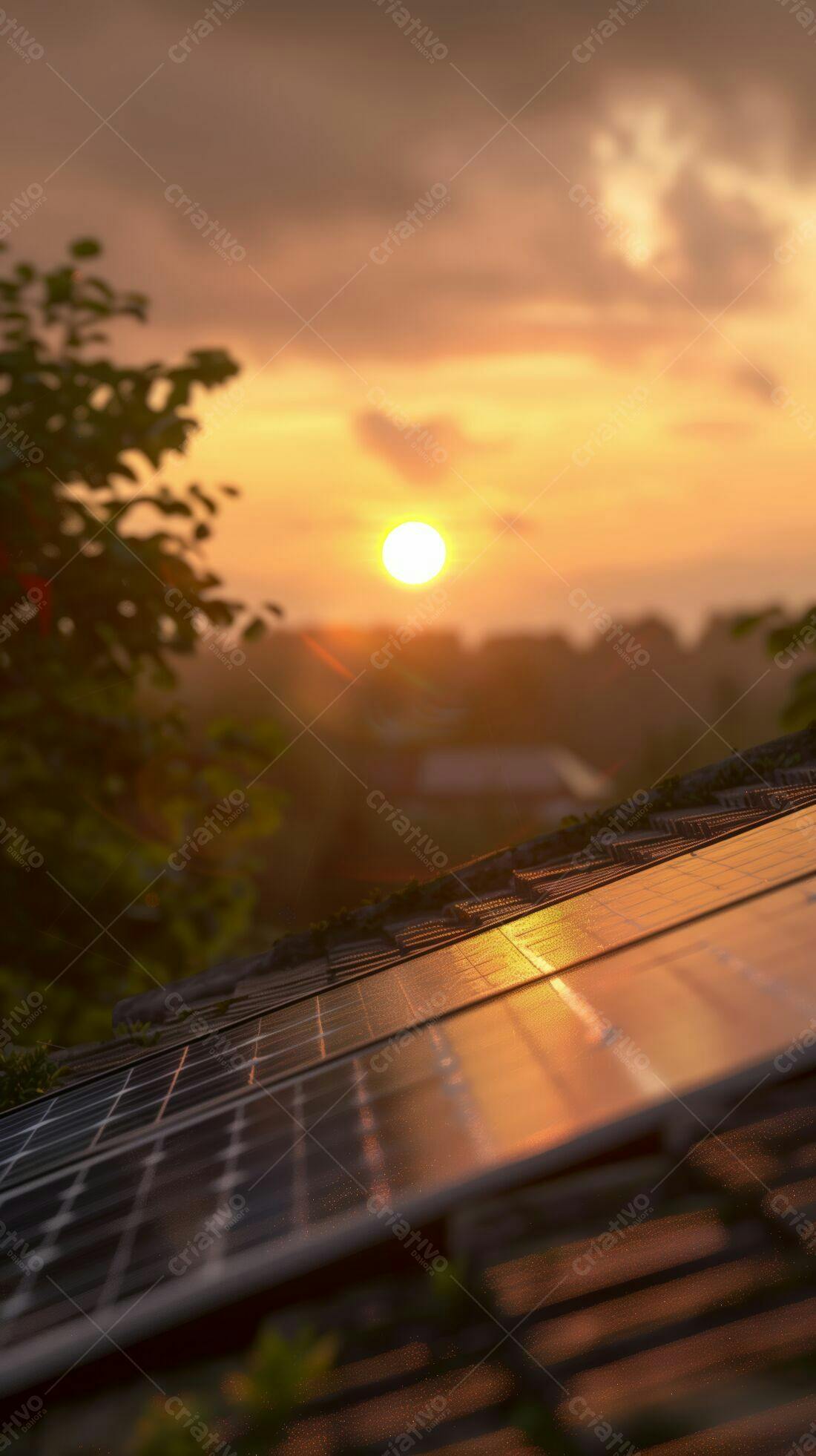 Painéis Solares ao Pôr do Sol