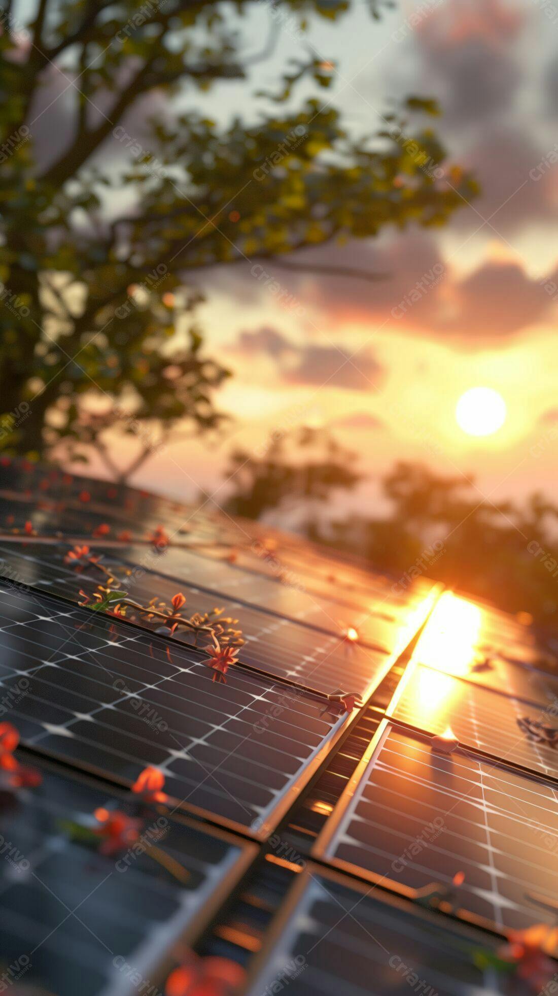 Painéis Solares ao Pôr do Sol