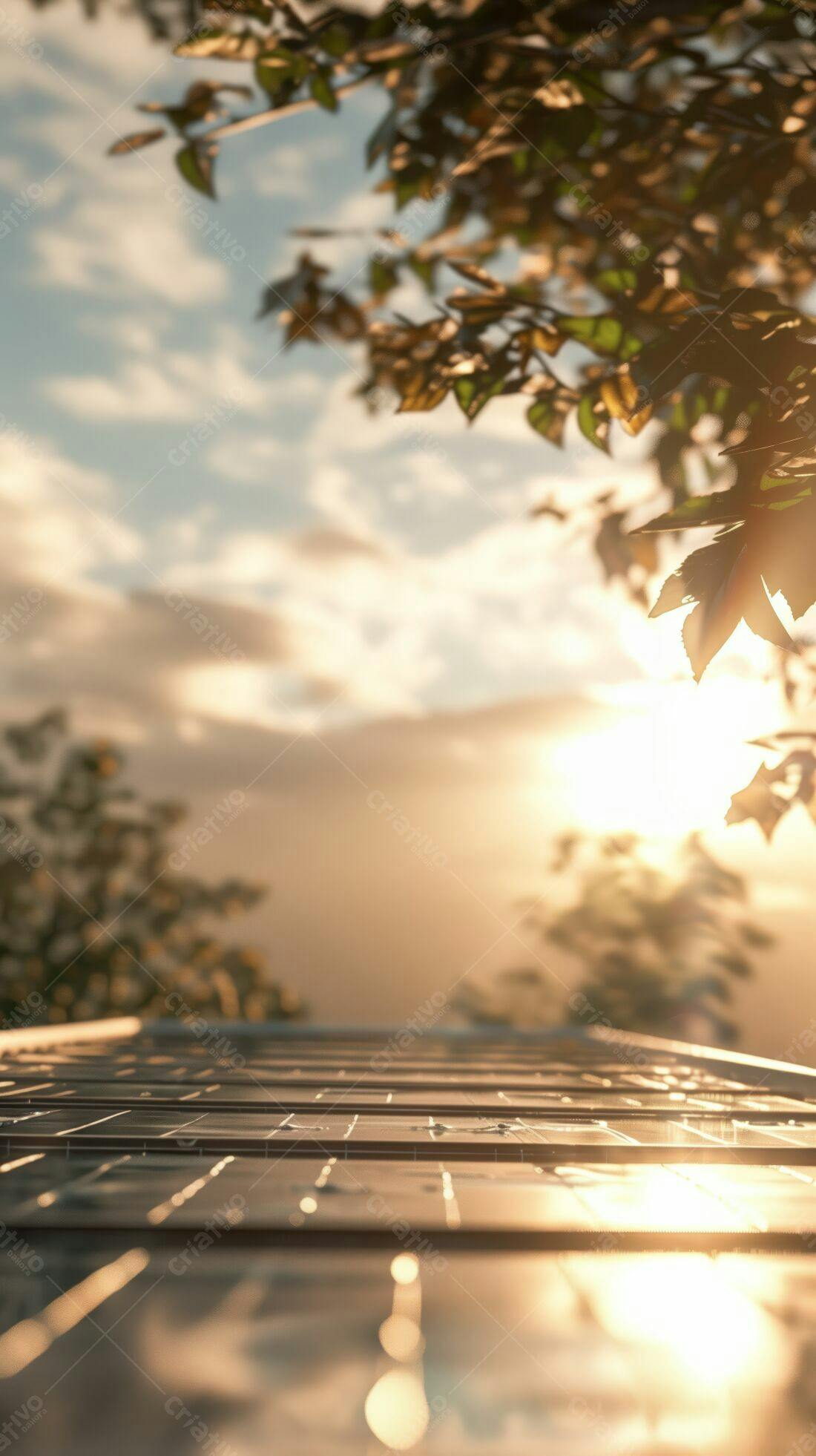 Painéis Solares ao Pôr do Sol