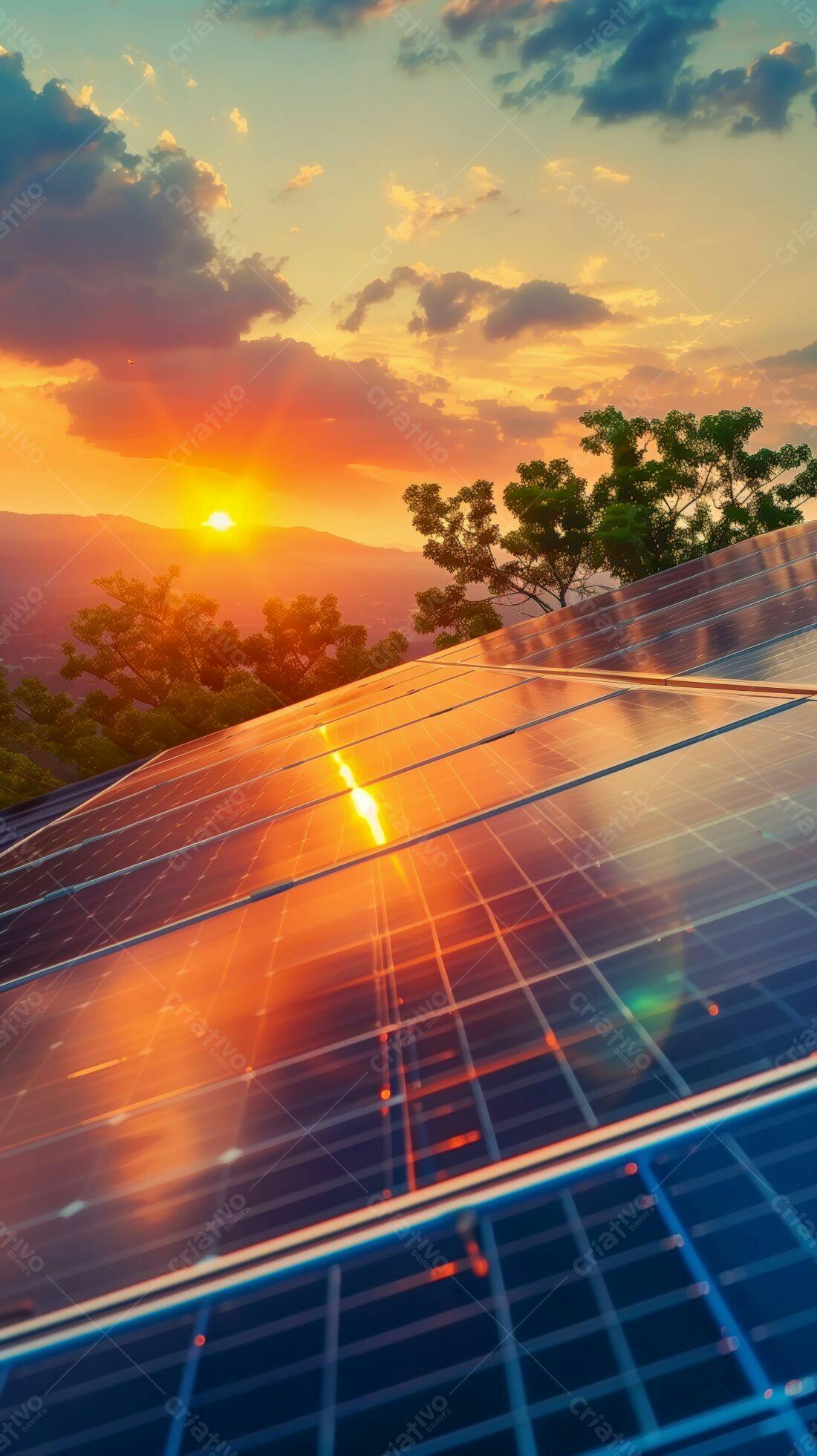 Painéis Solares ao Pôr do Sol