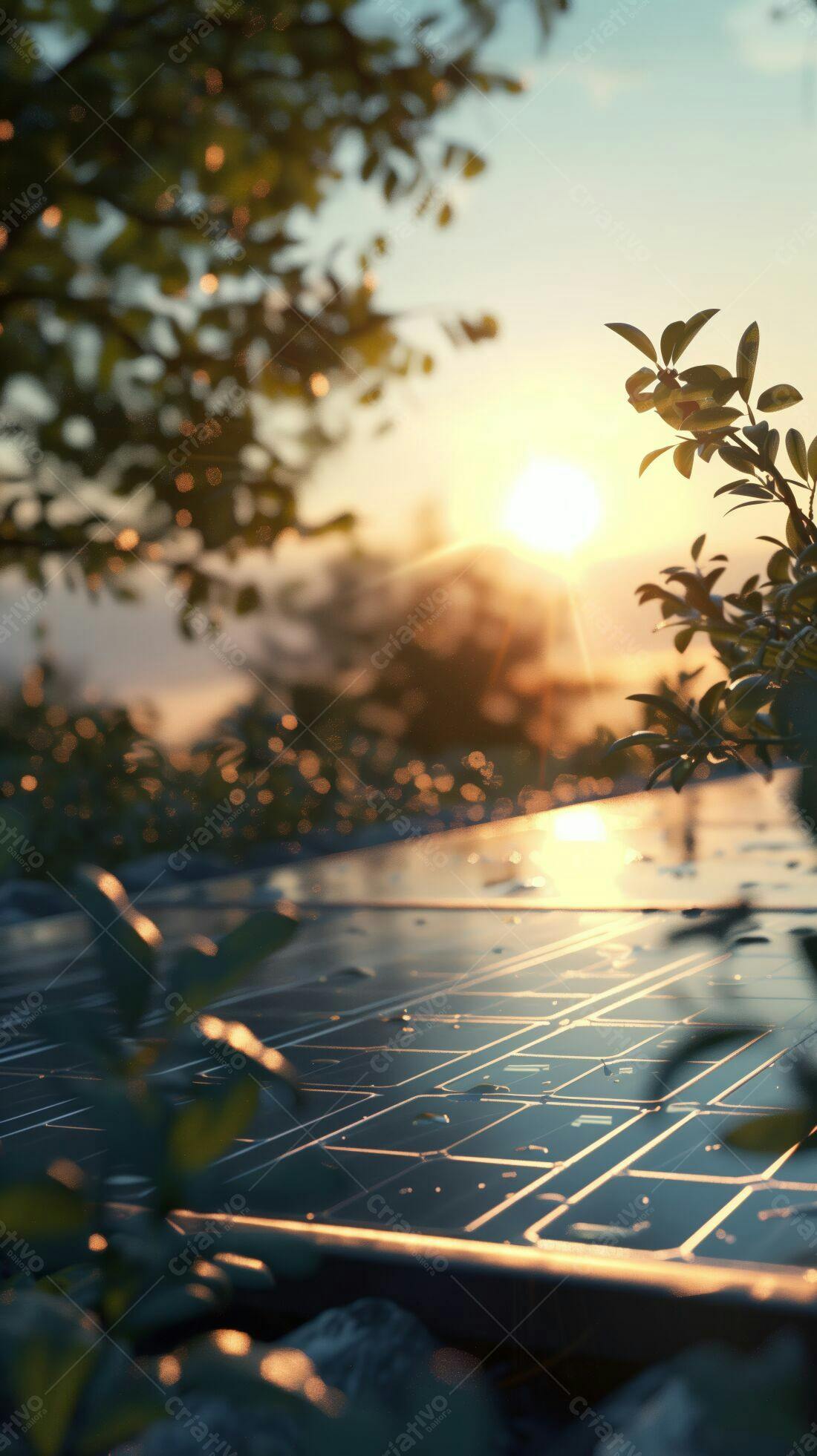 Painel Solar ao Pôr do Sol