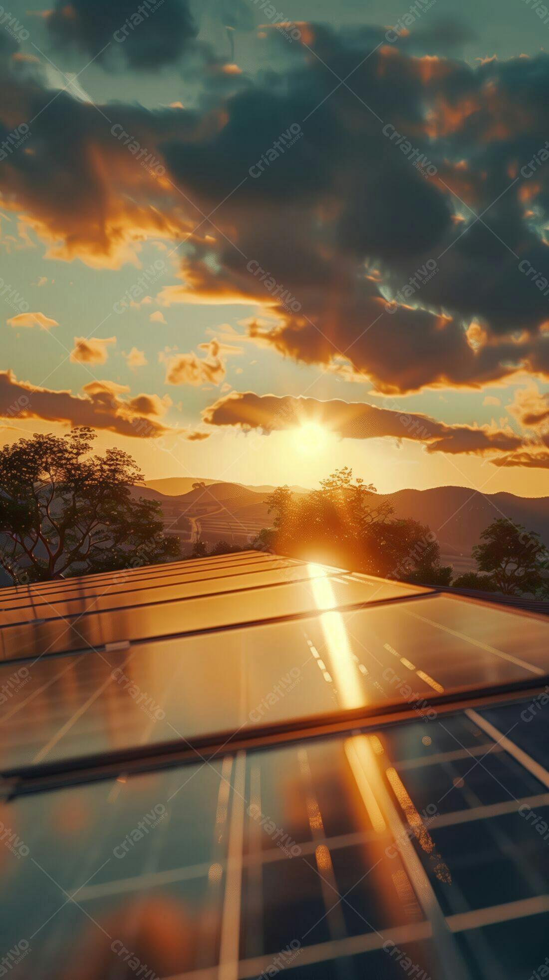 Painéis Solares ao Pôr do Sol