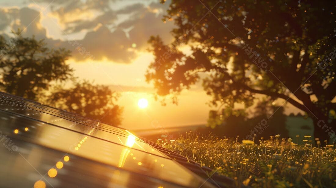 Painéis Solares ao Pôr do Sol
