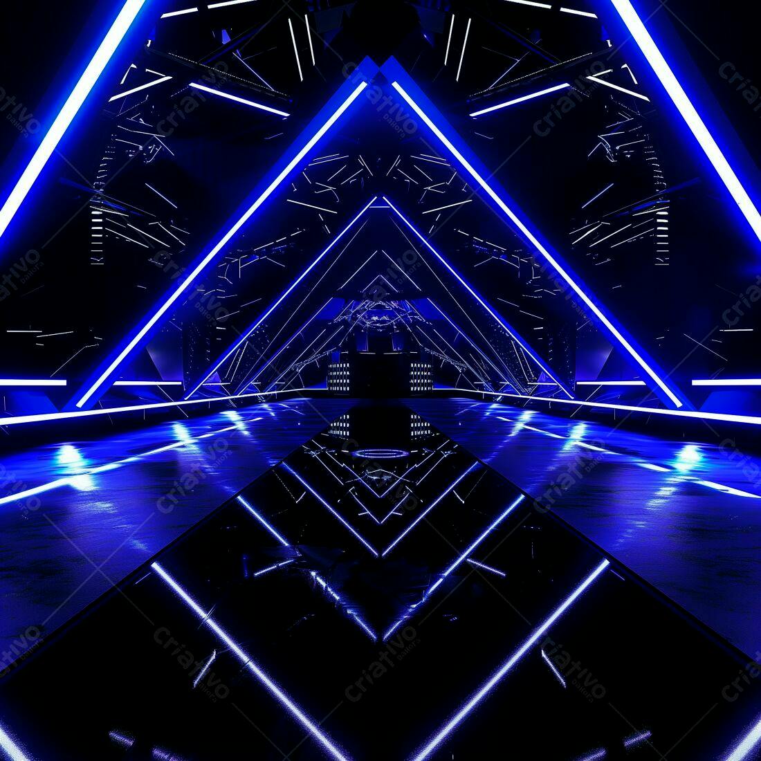 Ambiente futurista com luzes azuis vibrantes