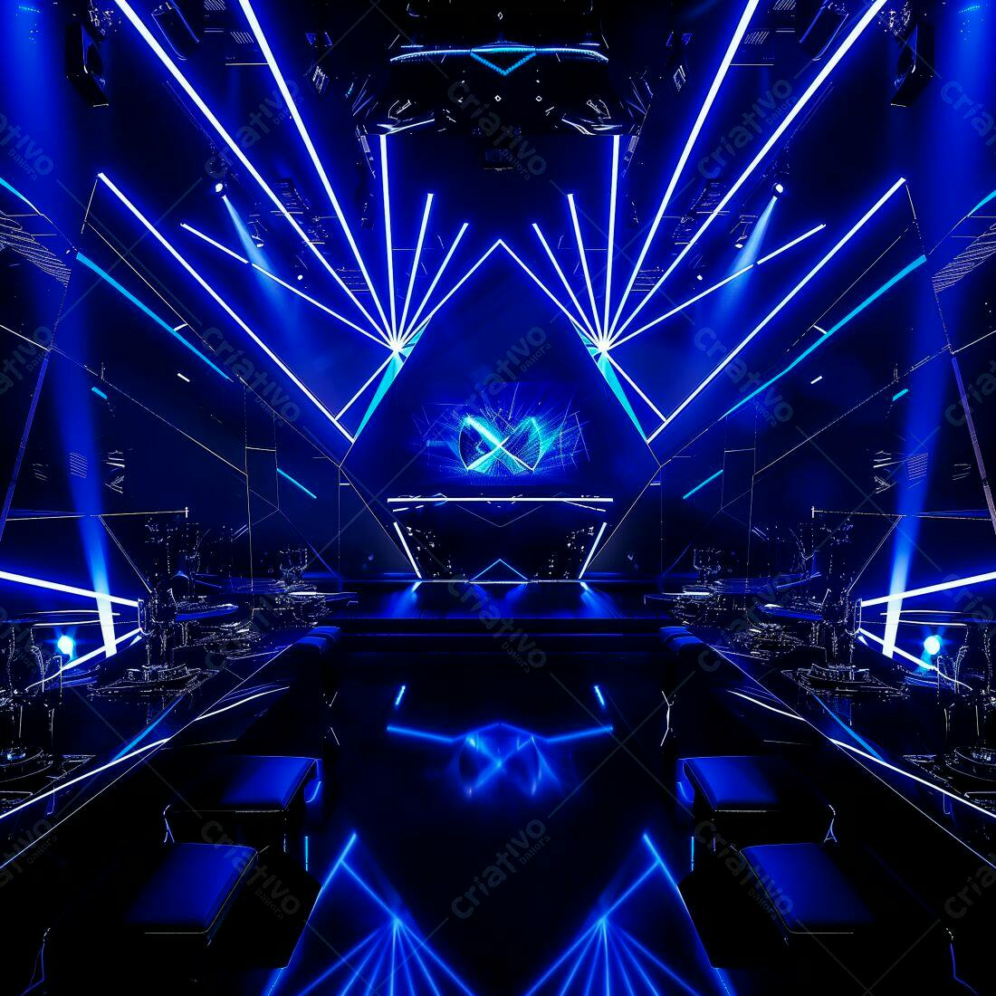 Palco futurista com iluminação azul