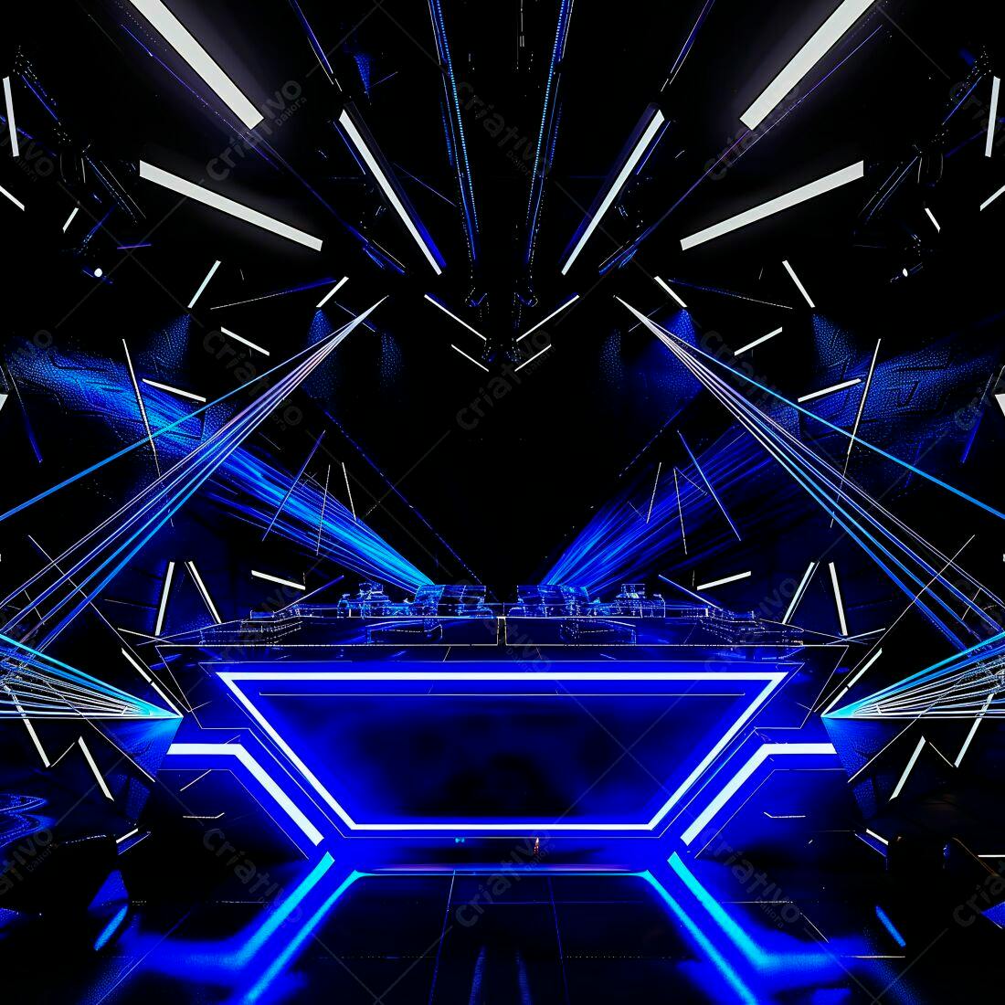 Palco DJ futurista com iluminação azul