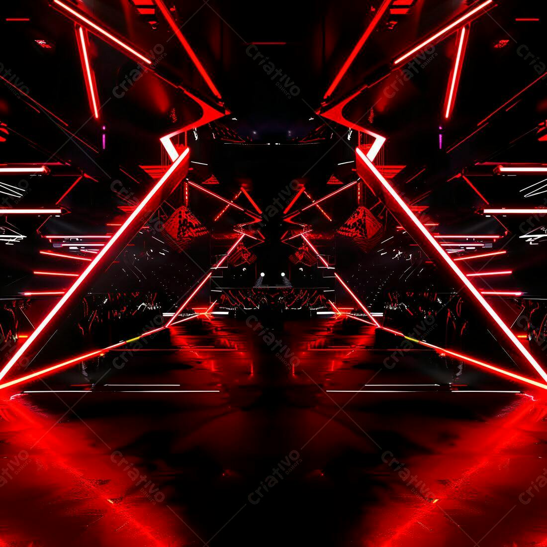 Cenário futurista vermelho com luzes de néon