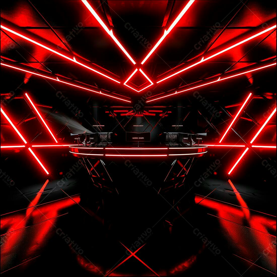 Ambiente futurista vermelho com iluminação neon
