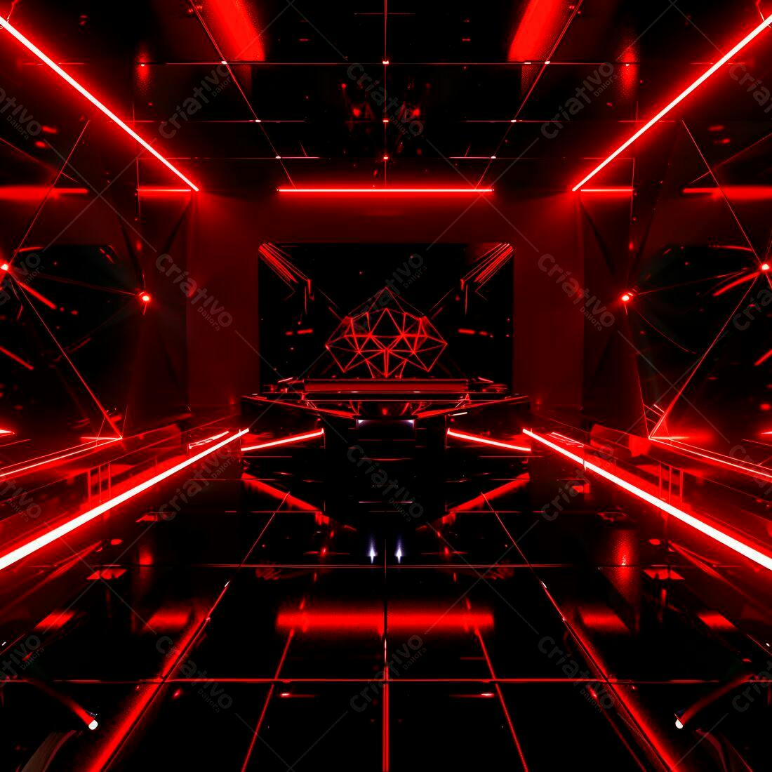 Ambiente futurista vermelho com luzes neon
