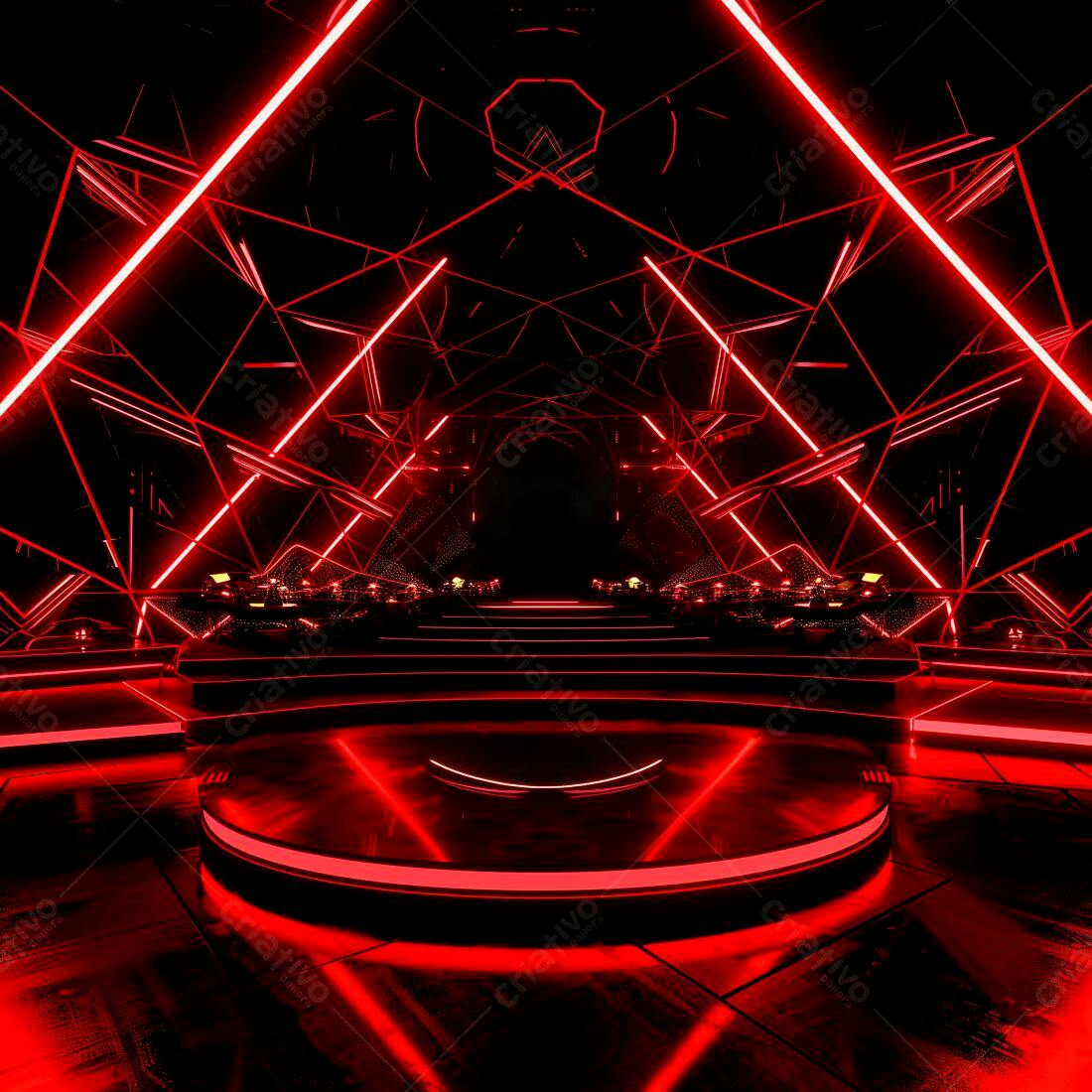 Palco futurista com iluminação vermelha