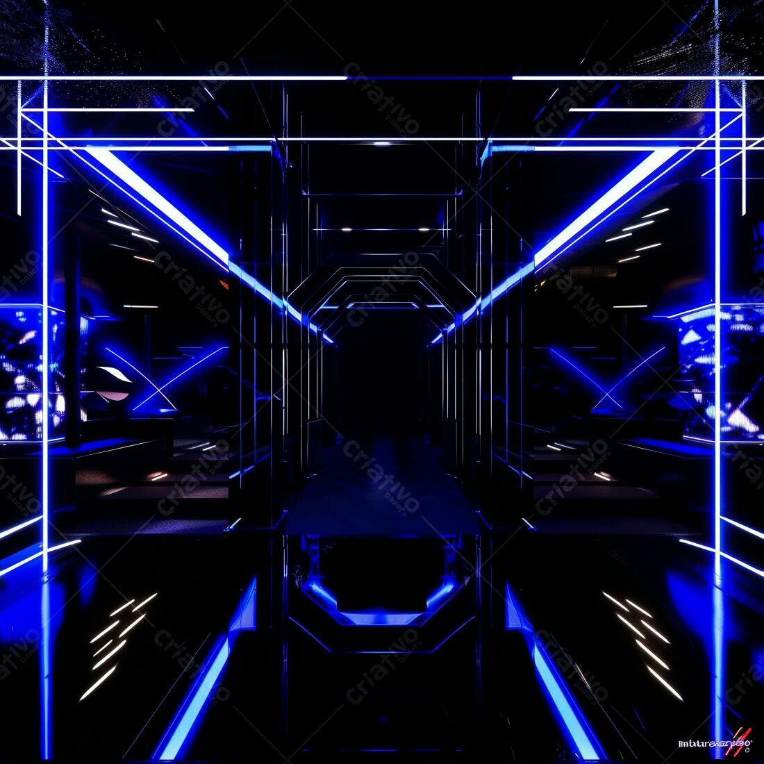 Corredor futurista azul e preto