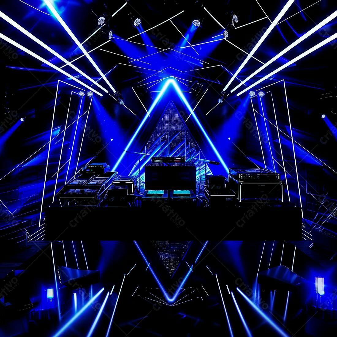 Palco com iluminação azul para show