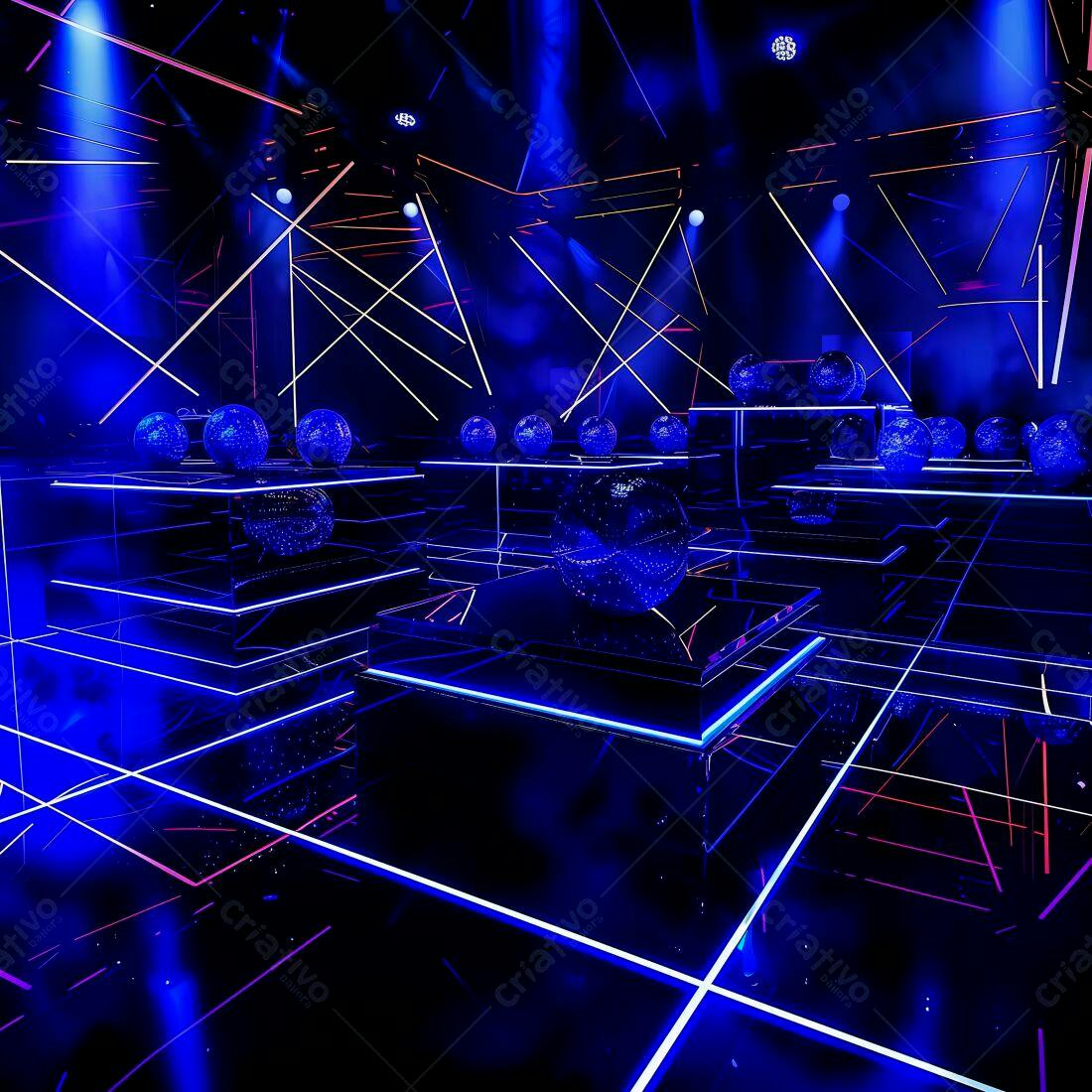 Discoteca futurista com luzes neon azuis