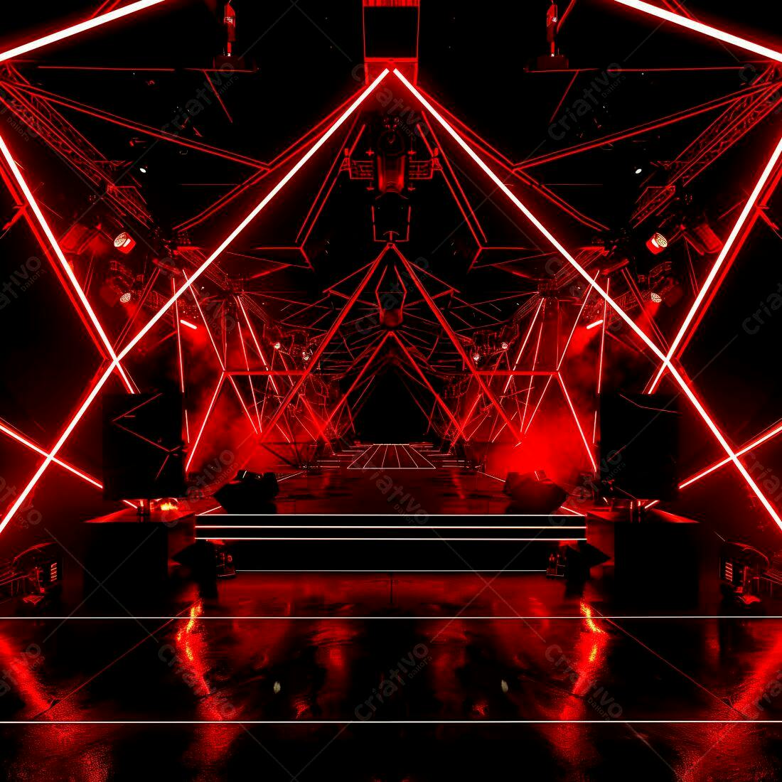 Palco futurista com iluminação vermelha