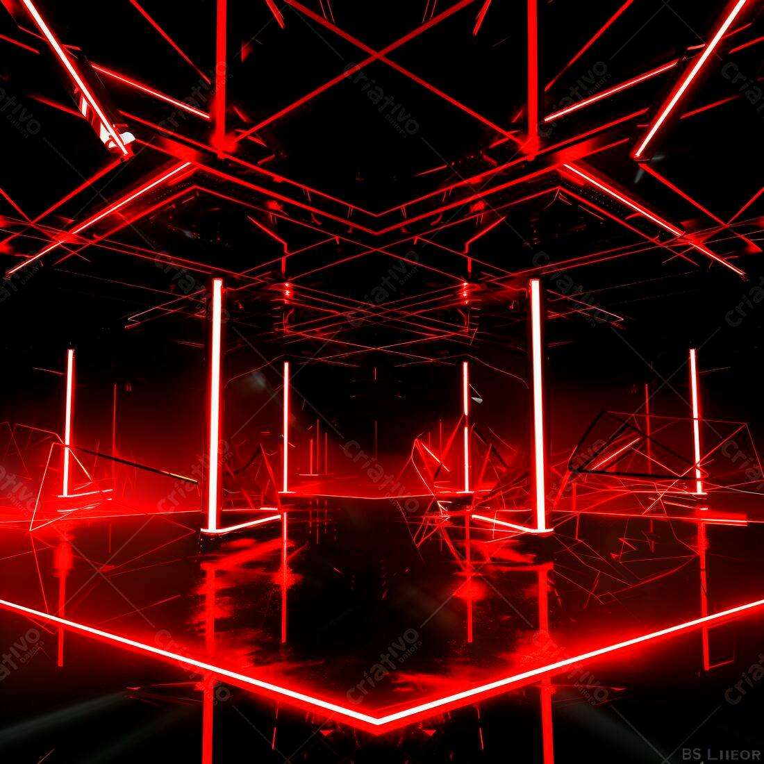 Ambiente futurista vermelho com iluminação neon