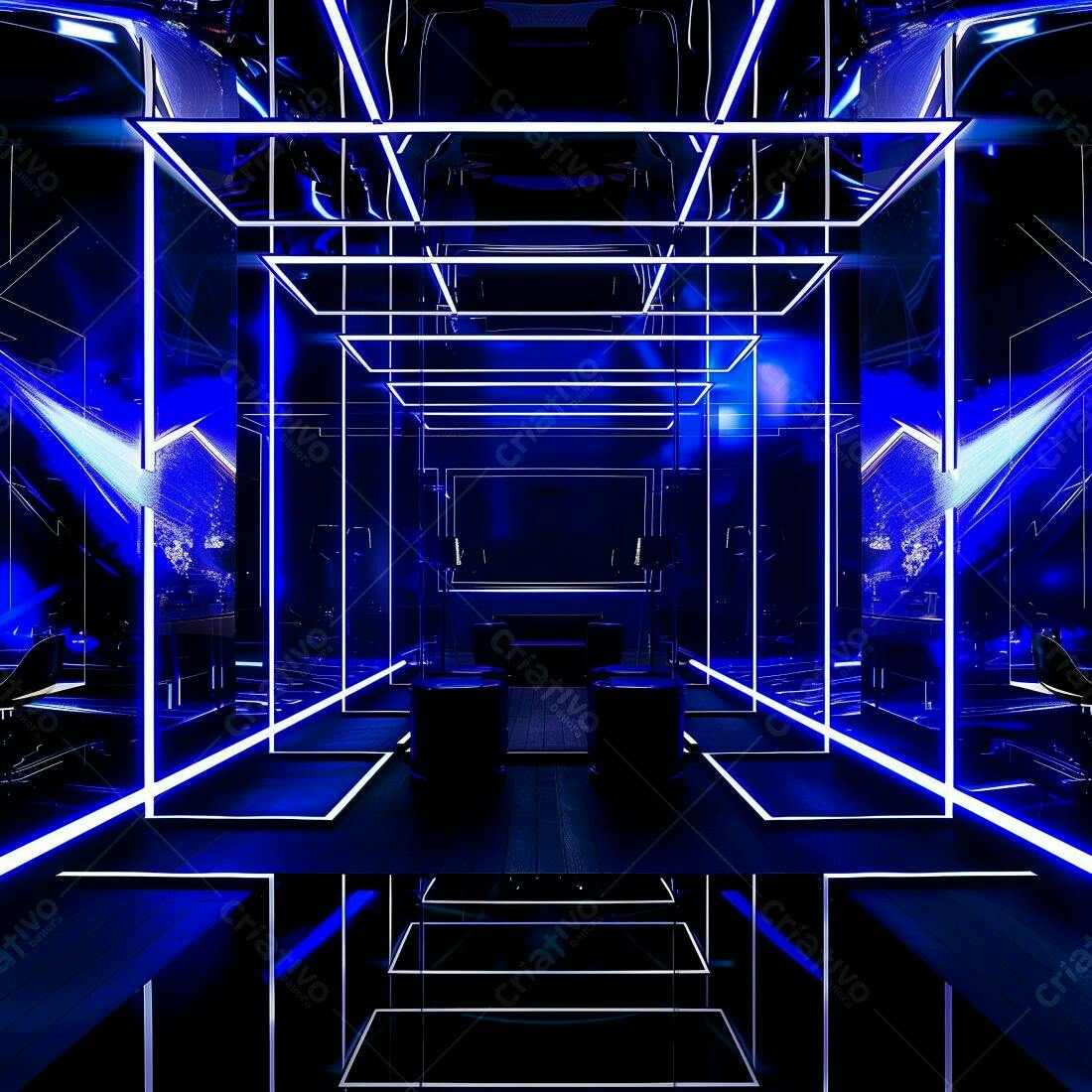 Ambiente futurista iluminado em azul