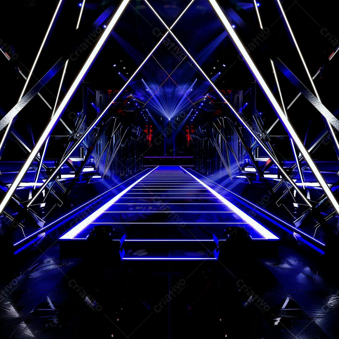 Passarela iluminada azul e branca futurista