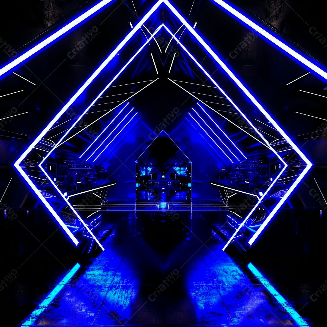 Ambiente futurista com iluminação azul neon