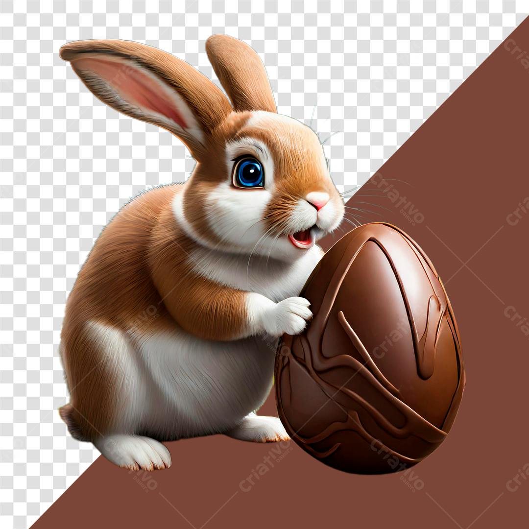 Icone Páscoa Coelho com Ovo de Chocolate PNG com fundo transparente