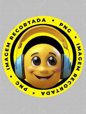 Emoji 3d, fone de ouvido, emoji feliz, emoji animado