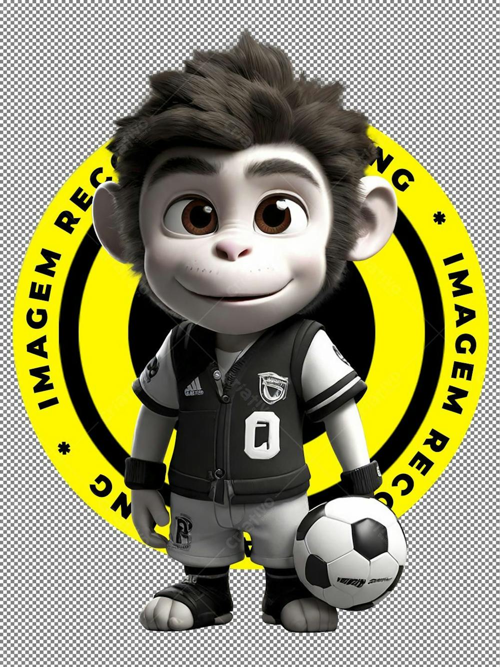 Mascote, Macaco, Futebol, Bola, Imagem 3D, Imagem Recortada, IA