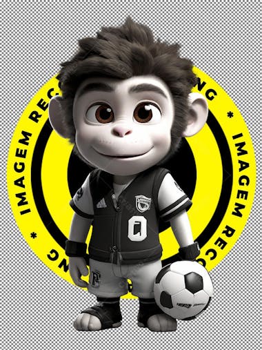 Mascote, macaco, futebol, bola, imagem 3d, imagem recortada, ia