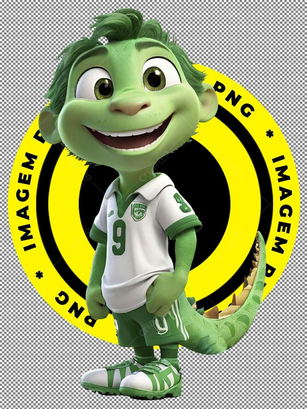 Mascote, Lagarto, Futebol, Bola, Imagem 3D, Imagem Recortada, IA