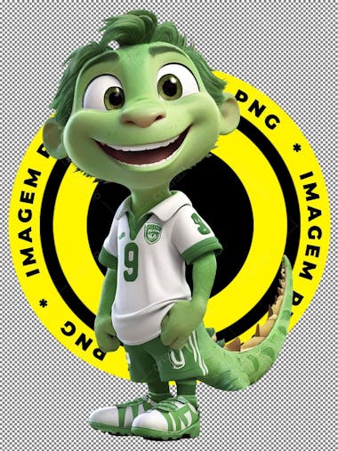 Mascote, lagarto, futebol, bola, imagem 3d, imagem recortada, ia