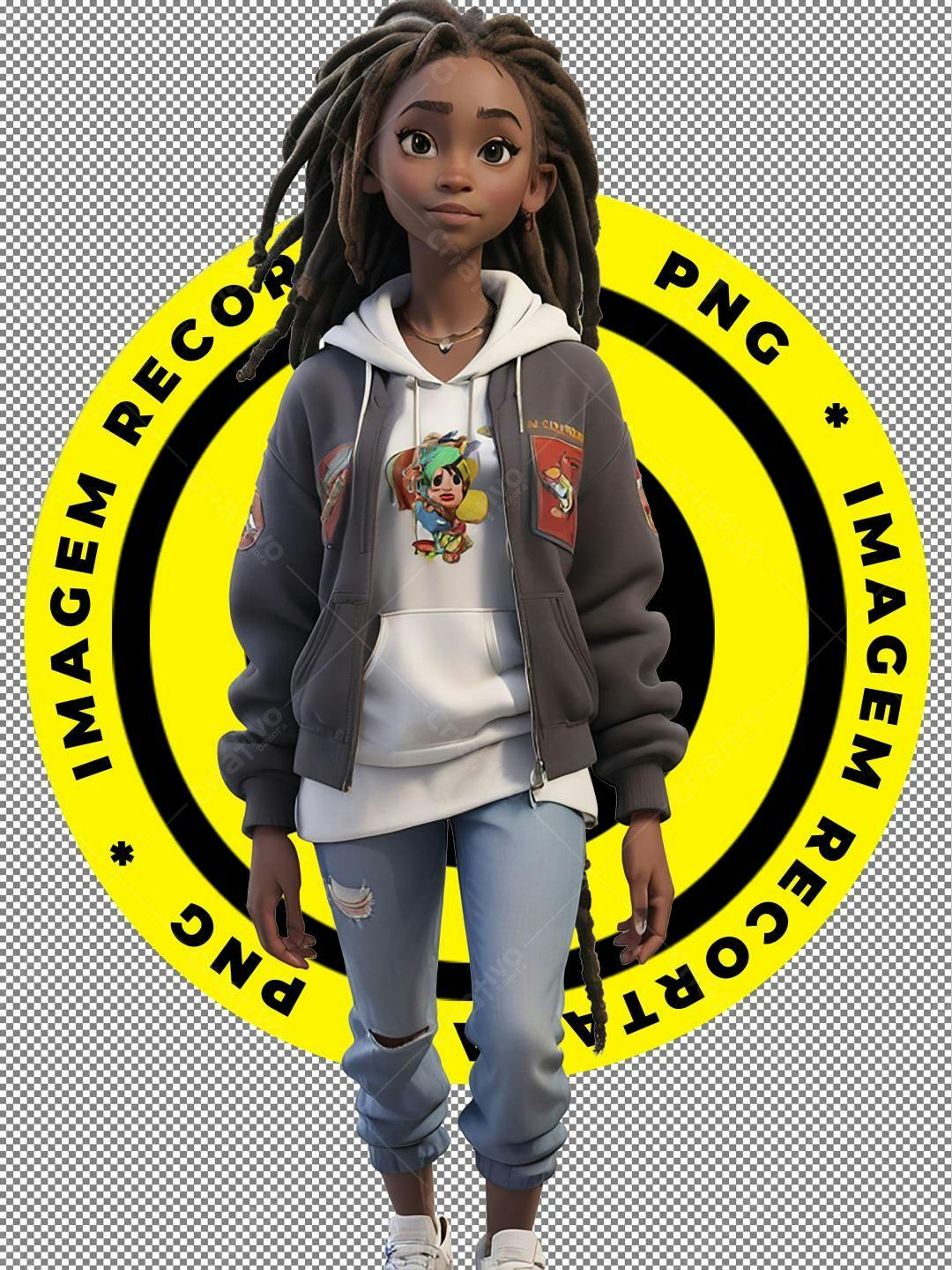Icone garota estilo cartoon PNG com fundo transparente