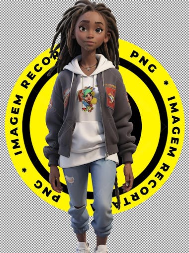 Menina negra, dreadlock, pixar, disney, imagem recortada, ia