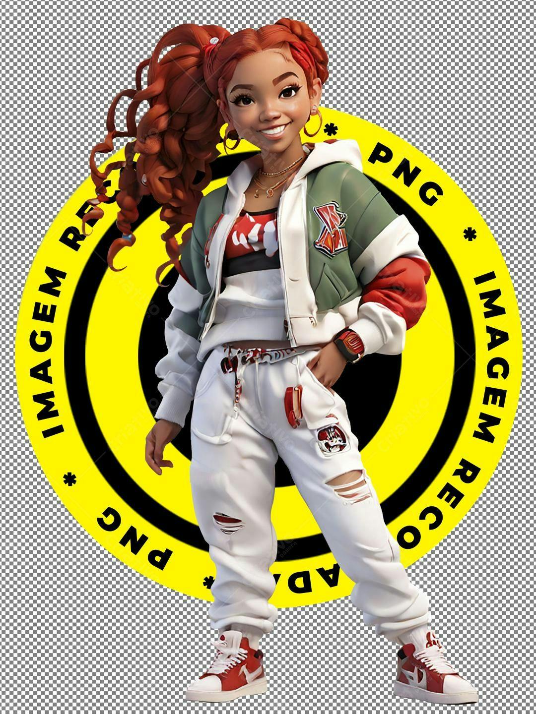 Icone garota estilo streetwear PNG com fundo transparente