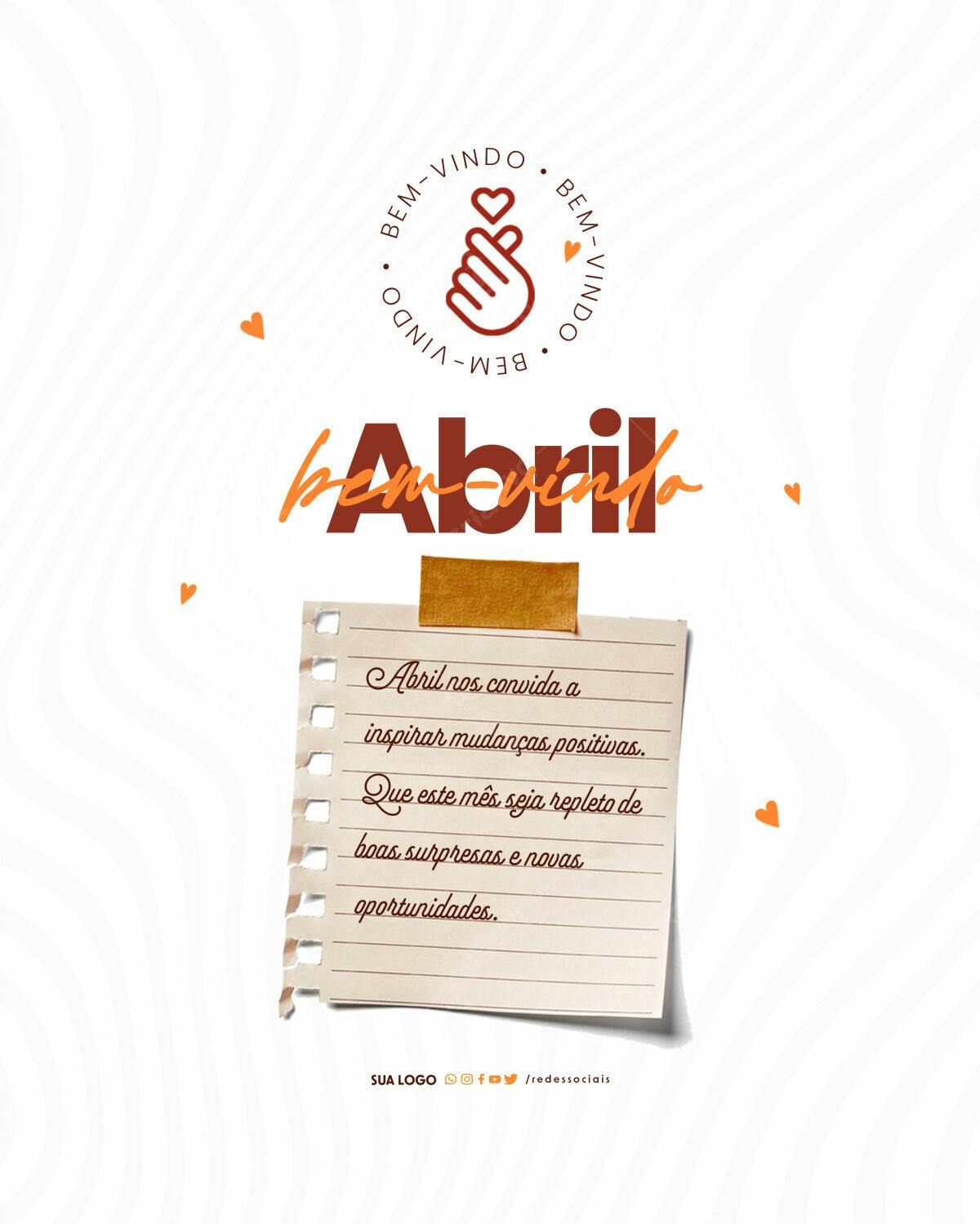 Post para Boas Vindas Abril PSD Editável