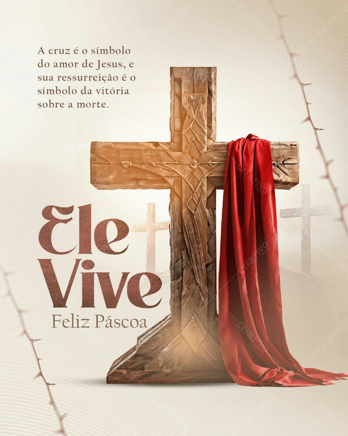 Flyer Páscoa com Cruz de Madeira PSD Editável