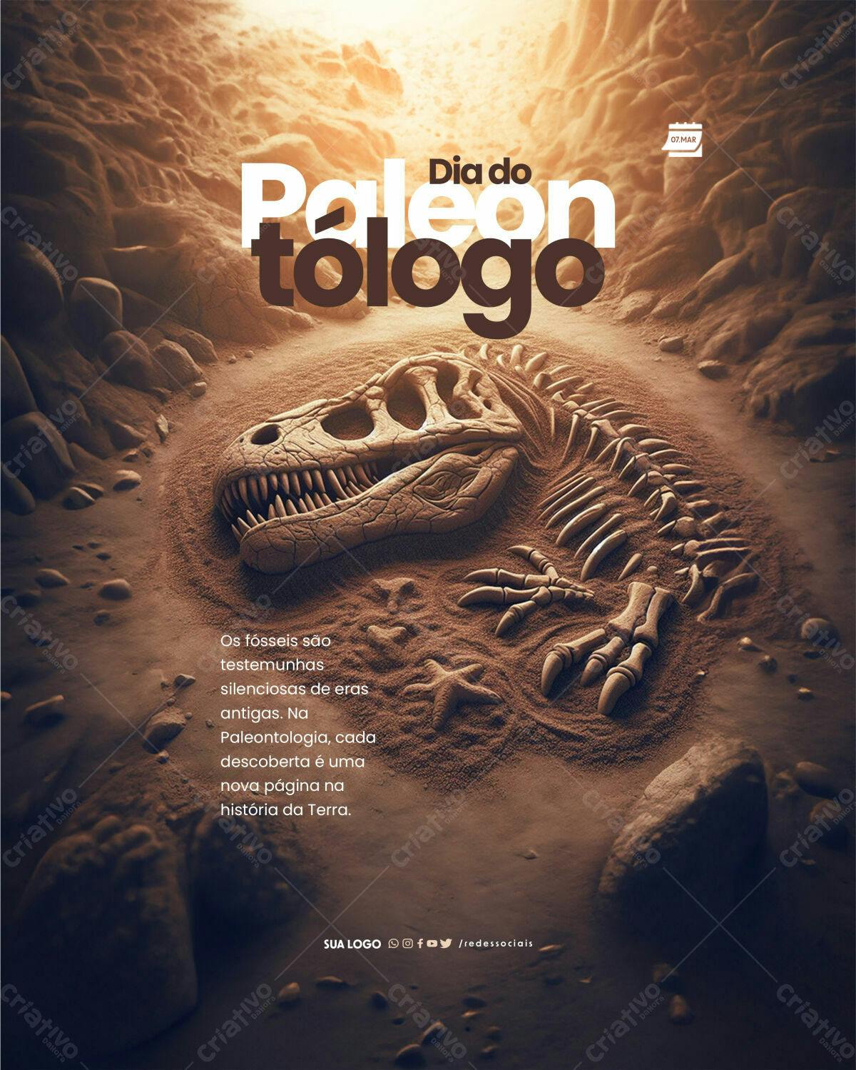 Flyer Dia do Paleontólogo PSD Editável