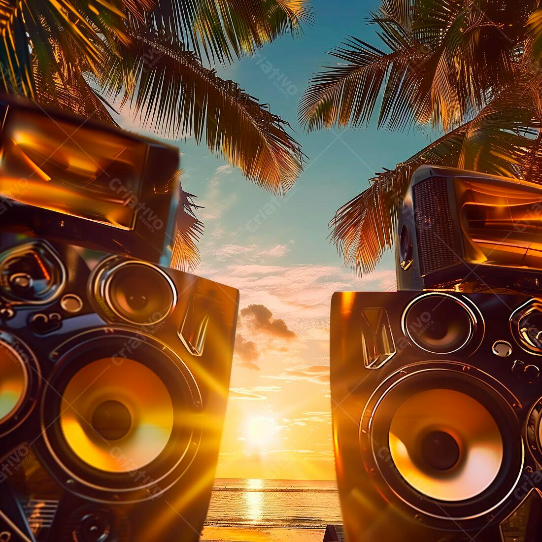 Caixas de Som na Praia ao Pôr do Sol