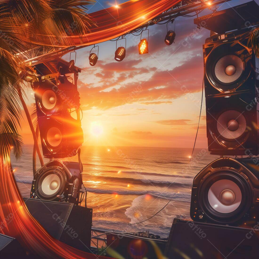 Sunset na Praia com Caixas de Som