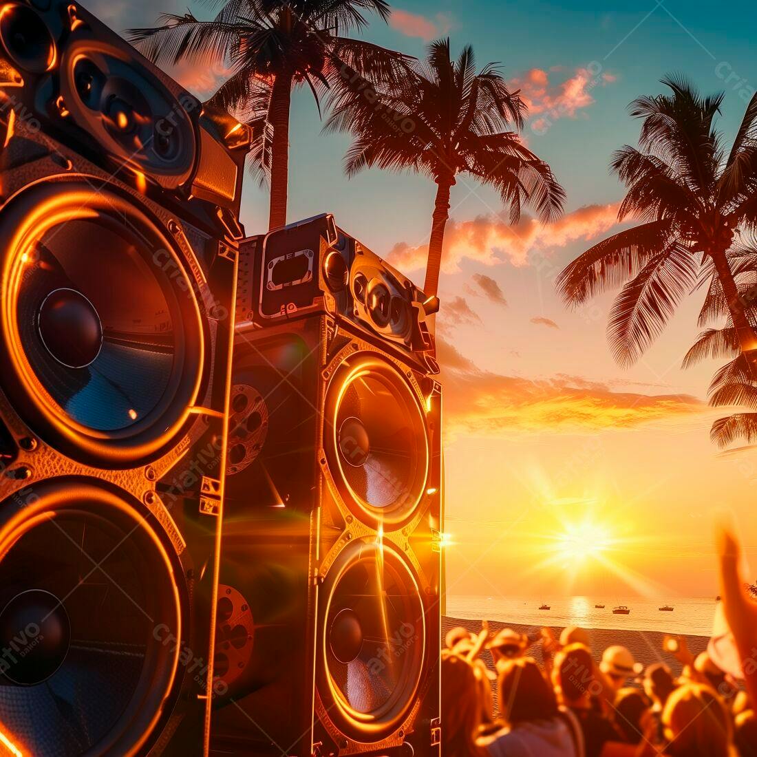 Som ao pôr do sol tropical festa na praia