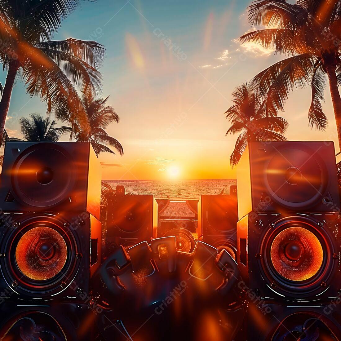 Som tropical no pôr do sol na praia