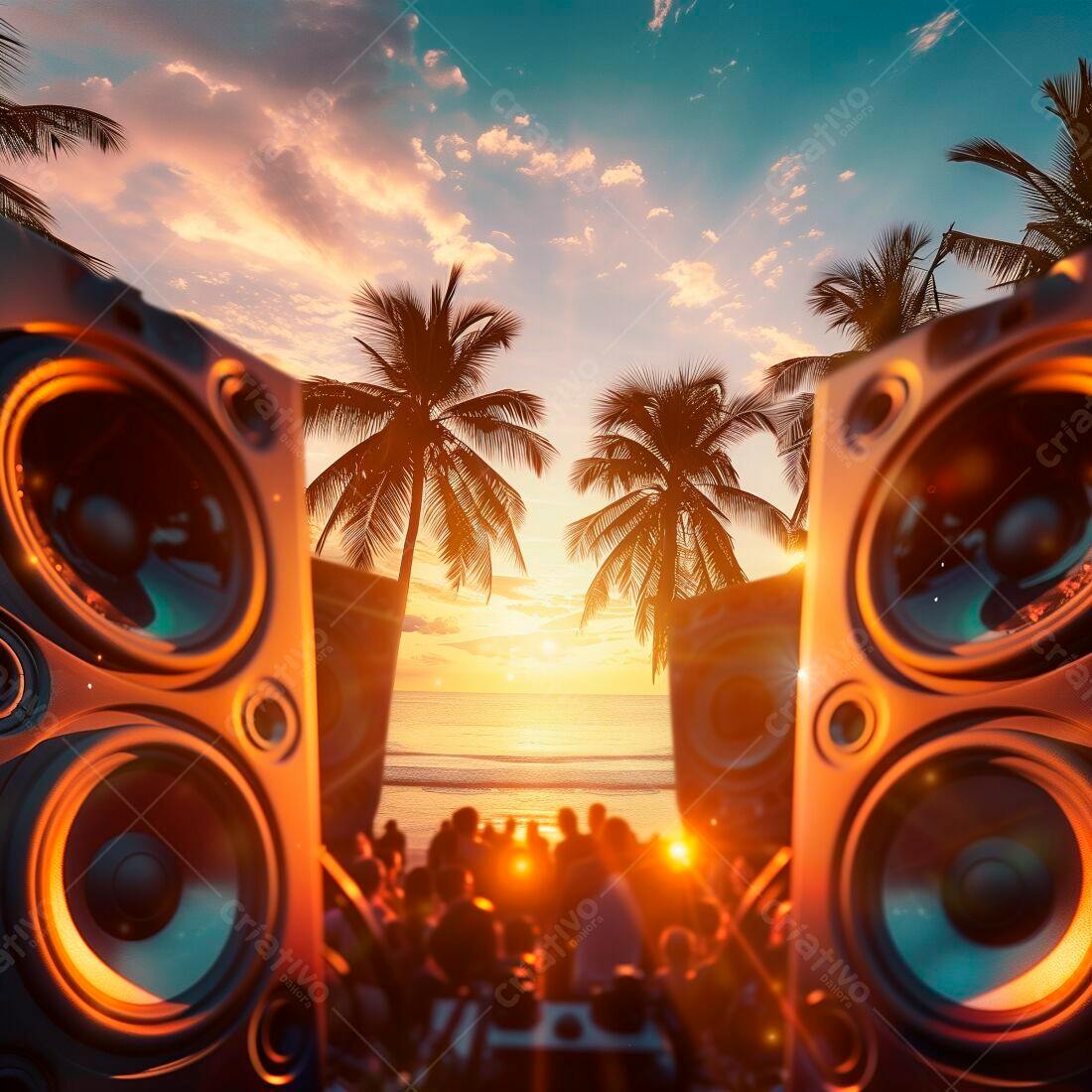 Sunset Party na Praia com Caixas de Som