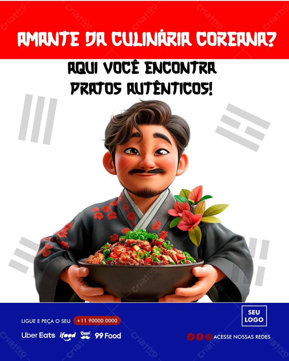 Flyer para Restaurante Coreano PSD Editável