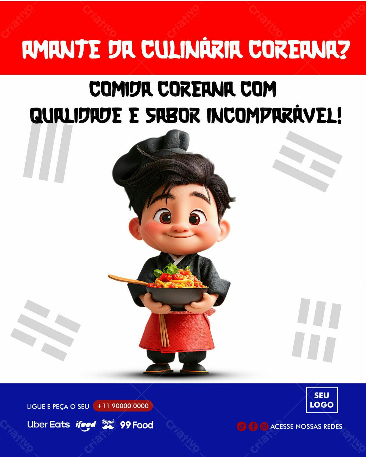 Flyer para Restaurante Coreano PSD Editável