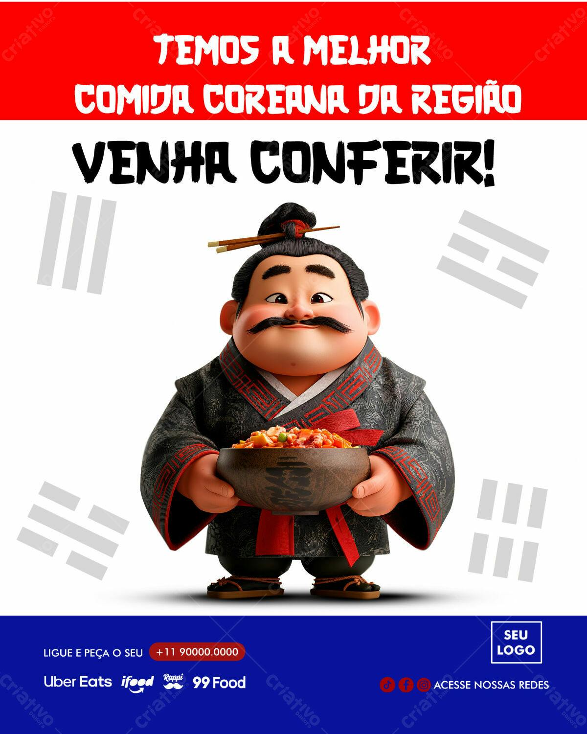 Flyer para Restaurante Coreano PSD Editável