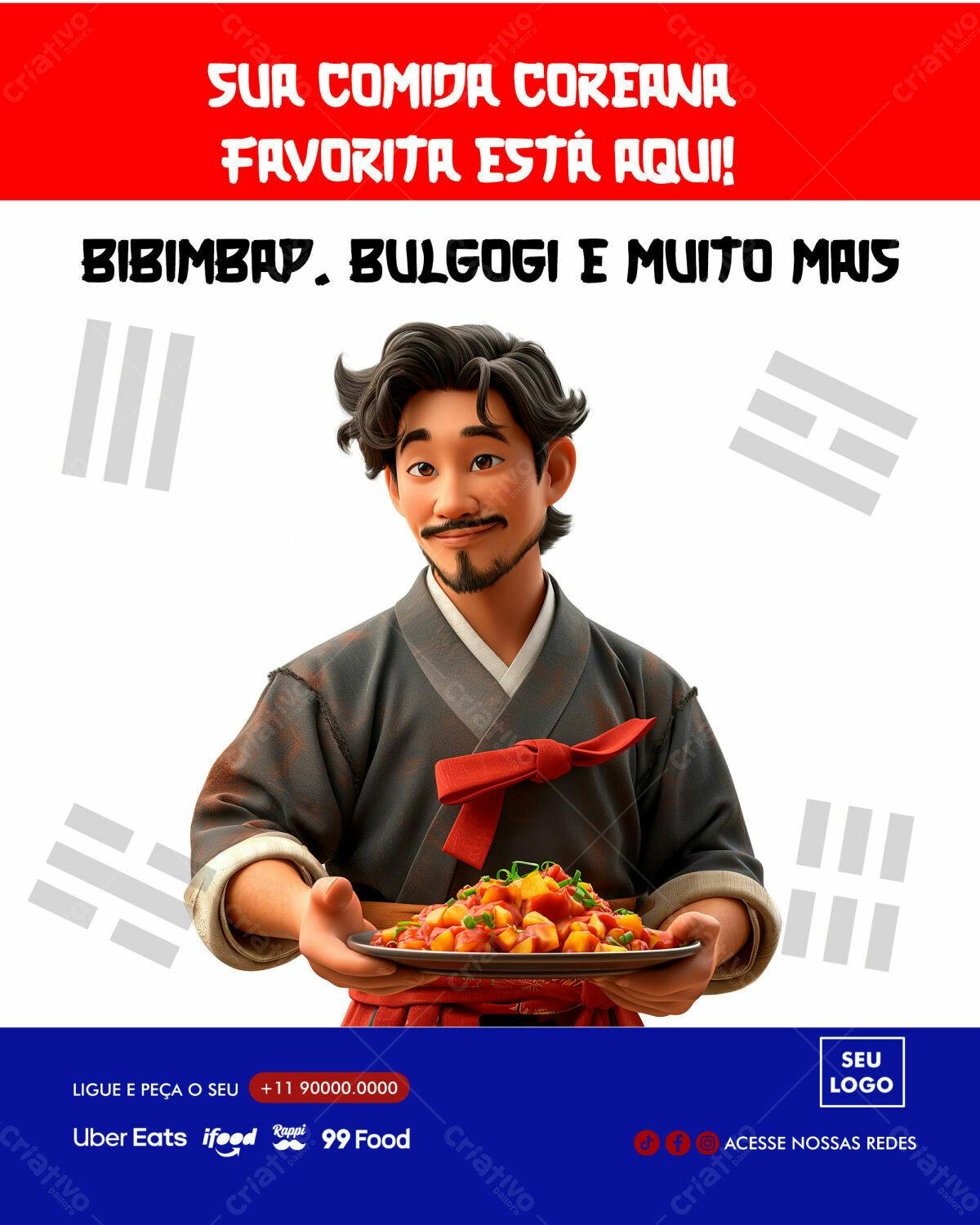Postagem Redes Sociais Comida Coreana PSD Editável