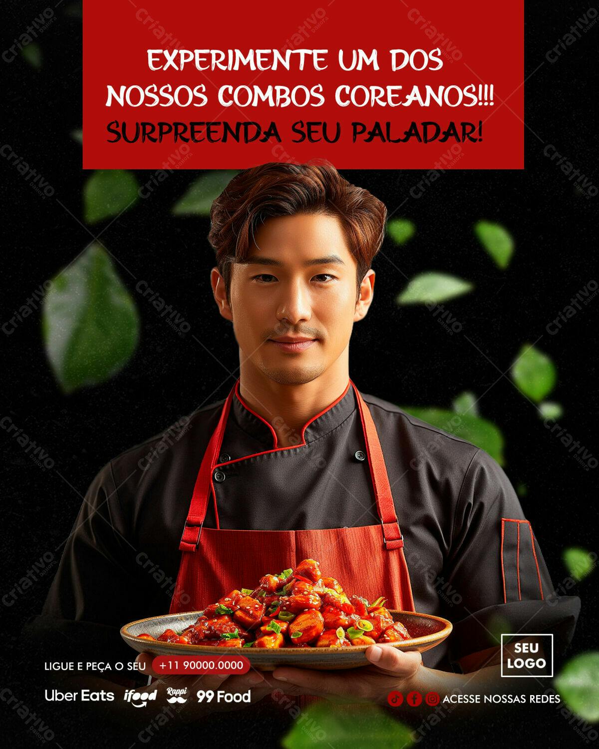 Flyer para Restaurante Coreano PSD Editável