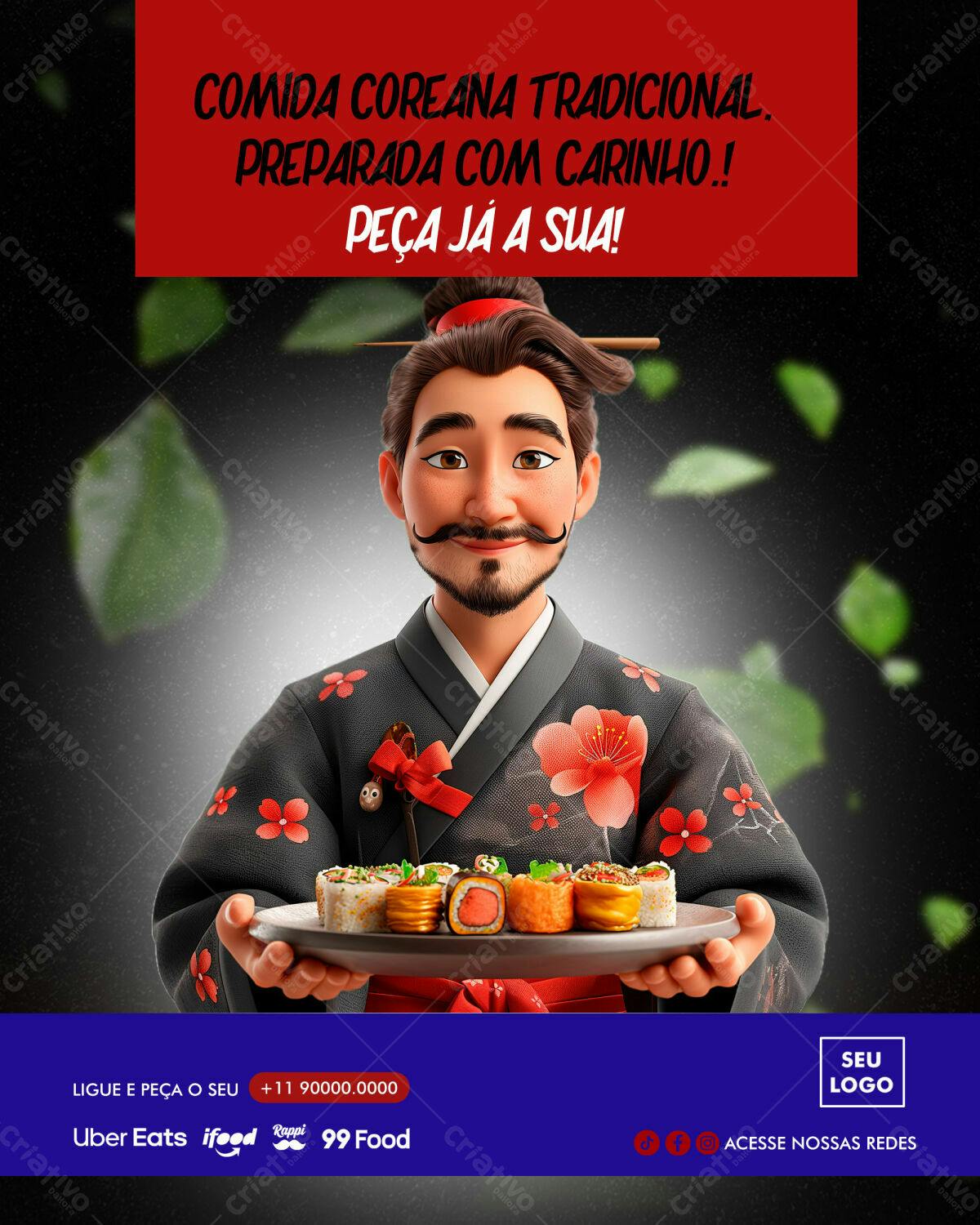 Flyer para Restaurante Coreano PSD Editável