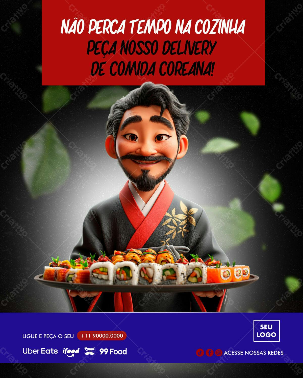Flyer Delivery Comida Coreana PSD Editável